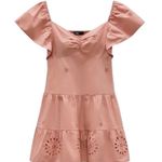 ZARA  eyelet pink/coral smocked mini dress - large Photo 0