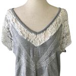 Miss Me Vintage  Lace Tee Top Gray Beaded V-Neck Photo 10