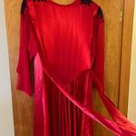 Natori  Red Long Robe With Black Lace At Shoulders On Sleeves Sexy Vintage Large Photo 5