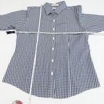 LL Bean Blue Gingham 3/4 Sleeve Wrinkle Free Pinpoint Oxford Shirt Size SMALL Photo 6