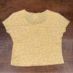 Self Esteem Y2K Yellow Daisy Floral Print Button Down Crop Top Photo 2