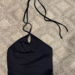 ZARA NWOT  Black ribbed Halter Neck Crop Top tie up with cutout Photo 0