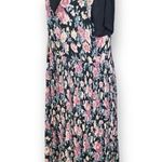 Vintage 90s Maxi Dress Black Pink Pastel Dark Floral Scoop Neck Pinafore Flowy Photo 1