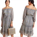 Anthropologie  Kira Off the Shoulder Peasant Midi Dress Floral Metallic Sz 4 Photo 2