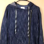 CAbi Women’s Dark Blue Cotton Soft Denim Asymmetrical Zipper Hooded Jacket Photo 1