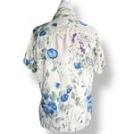 Vintage 90s Silk Floral Button Up Shirt Purple Blue Green Flowers Size Small Photo 4