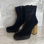 Betsey Johnson Matcha Bootie Black Gold Women's velvet platform Ankle Boots 7.5M Size 7.5 Photo 2