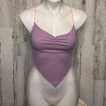 Lavender Ribbed Lace Up Back Bodysuit Size Small Purple Ruched Front One Piece Photo 0