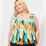 Torrid Peplum Crinkle Gauze Smocked Tank Top Geo Multi Multicolor Smocked 3X Photo 1