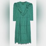 ZARA  Broderie Anglaise Cutwork Embroidered Eyelet Ruffle‎ Midi Dress Green Sz XS Photo 11