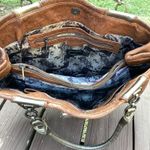 Junior Drake Distressed Leather Shoulder Bag Bronze Metallic Trim Large Purse Brown Photo 4