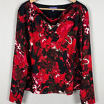 Vivienne Tam Blouse Top Womens 10 Red Black Cowl Neck Long Sleeve Abstract Art Photo 0