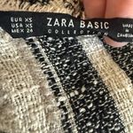 ZARA  Low Back Cream Black Striped Tweed Shift Tunic
Mini Dress Fringe Detail XS Photo 9
