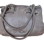 Elliott Lucca Taupe Leather Braided Drawstring Shoulder Bag Brown Photo 0
