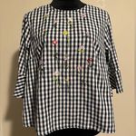 EUC Chelsea & Theodore Blue White Checked Embroidered Floral Babydoll top size 8 Photo 0