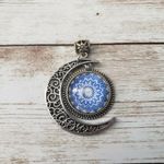 Large Moon Pendant with Blue Patterned Circle Photo 0