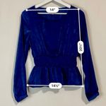 J.O.A. Just One Answer Women’s Long Sleeve Peplum Blouse Navy Size Small EUC Photo 5