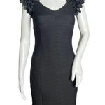 Anthropologie Maeve Dress Womens 0 Black Viala Pintuck Floral Applique Preppy Photo 0