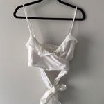 Anthropologie White tie wrap Smocked back crop Top adjustable spaghetti straps M Photo 0