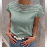 SheIn Boat Neck Cap Sleeve Casual Ribbed Knit Top Mint Green Size Small Photo 4