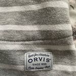 Orvis women’s striped gray 1/4 zip logo pockets pullover sweatshirt, size M Photo 4
