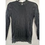 Oserjep Women’s Black Pleated Long Sleeve High Neck Lace Blouse Size S Photo 1