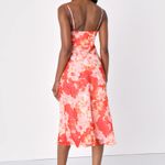 Lulus Pink Floral Swiss Dot Cowl Neck Midi Dress Size Small Photo 2