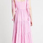 Mille Daphne Bubblegum Pink Polka Dot Eyelet Tie Shoulder Tiered Midi Dress New Photo 2