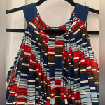 BCBG Maxazria Red White and Blue Geometric Halter Dress Packable Photo 3