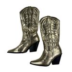 Boohoo - Metallic Knee high Western Cowboy Boots in Gold Photo 1