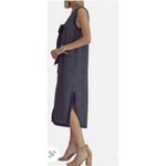 Entro  Navy Tweed Majesty Sleeveless Midi Dress Button Down Women's Size Small Photo 3