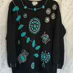 Victoria Jones  Woman Black Sweater with Turquoise and Silver Embellishments Photo 0