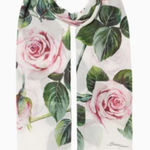 Dolce & Gabbana Floral Tropical Rose Print Cotton Scarf Wrap Pink White Photo 0