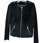 Bernardo Genuine Leather Moto Jacket Knit Sleeves Black Cropped Medium  Photo 0