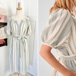 Faherty Dream Cotton Carmel Stripe Gauze Midi Shirt Dress Cream/Blue Sz XS NWT Photo 1