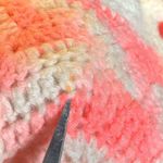 Vintage Hand Knit Chunky Knit Poncho Cape White Light Pastel Pink Zig Zag Stripe Photo 3