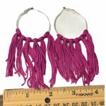 None Boho Fringe Tassel Hoop Earrings Silver Tone Magenta Purple‎ Big Statement Large Photo 1