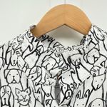 John Mark Button Down Short Sleeve Shirt Large White Black Dog Cat Print Tunic Photo 5