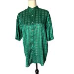 Virgola Italia Shirt Medium Green ShortSleeve Button Up Geometric Collared Retro Photo 1