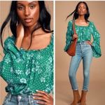 Free People One on One Flare Sleeve Floral Dot Long Sleeve Bodysuit Green Photo 1