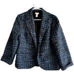 Chico's Tweed Blazer Open Jacket Notch Lapel Lined Formal Blue Black 1 M Photo 0