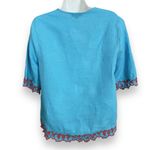 J.Crew Embroidered Top Turquoise Women XS Short Sleeves Vacation Ruffle Floral Photo 1