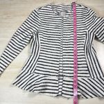 Dojam Left Coast Collection Striped Open Front Ruffle Hem Jacket Women's Small Black Photo 5
