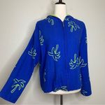 Erin London Linen Blend Vintage Blue Palm Trees Zip Up Hoodie Jacket Photo 1