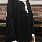 Badgley Mischka Studio black boho top with white trim and a tassel tie/ 1X / EUC Photo 5