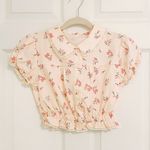 Japanese Kawaii Pastel Pink Floral Ruffle Princess Sleeves Lace Crop Top Blouse Size XS Photo 3