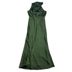 Lulus NWT Women's Distinctive Charm Olive Green Satin Asymmetrical Maxi Dress L Photo 3