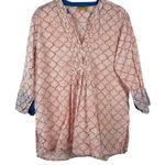 Roberta Roller Rabbit Small 100% Cotton Orange White & Blue Printed VNeck Blouse Photo 11