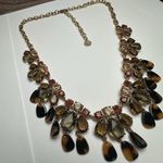Talbots  Multi Color Rhinestone Faux Tortoise Gold Tone Statement Necklace Signed Photo 11