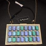 Nina New  Blue & Green Jewels on Gold Evening Bag Photo 0